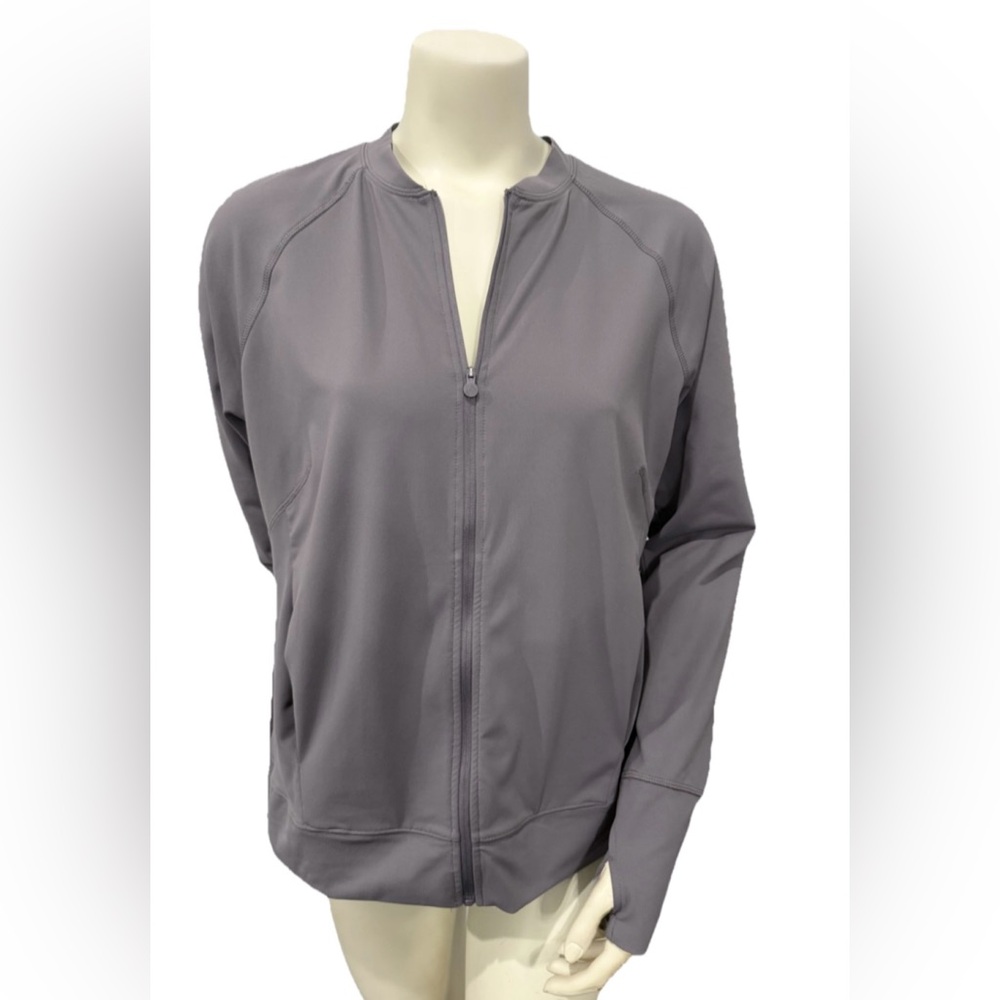 Apana Women’s Gray Full Zip Yoga Jacket Size L Lightweight Stretch Active